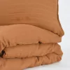 Parure de lit gaze de coton unie caramel brodée arc-en-ciel 100x140 cm