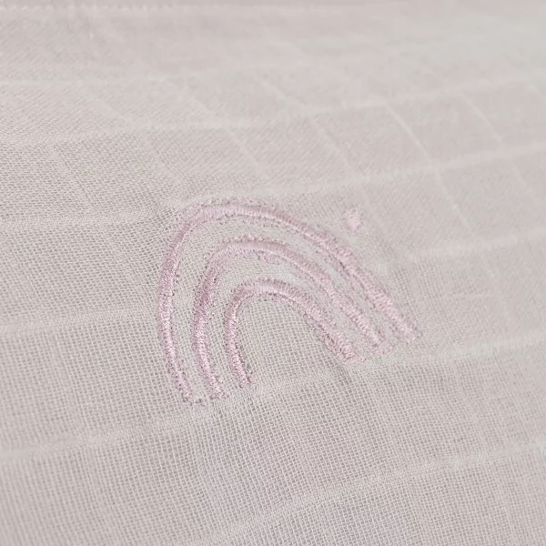 Parure de lit gaze de coton unie lilas brodée arc-en-ciel 100x140 cm