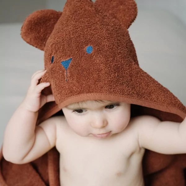 cape de bain bébé rectangulaire à oreilles ourson tonka coton bio oeko-tex
