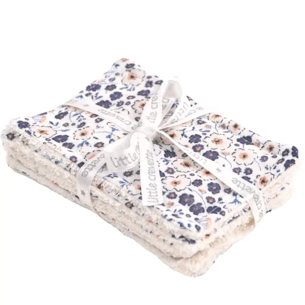 lingettes bébé en tissu lavable et réutilisable gaze de coton et éponge écru motif fleuri coton bio et oekotex