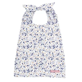 Bavoir élastique motif petites fleurs bleues et caramel en coton bio et oekotex