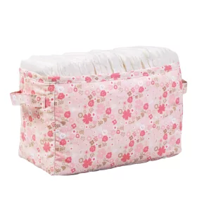 Bac à couches en tissu motif fleurs roses en coton bio