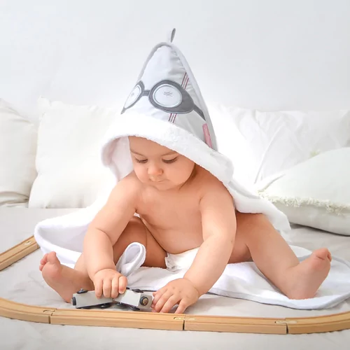 Cape de bain bébé à capuche brodée animaux - blanc, Linge de lit & Déco
